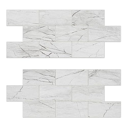 Peel and Stick Backsplash, 20-Sheet Peel and Stick Wall Tiles 13.5" x 5.8" PVC Subway Tile Stick on Backsplash for Kitchen Fireplace (Jazz White Marble) - color: Jazz White Marble