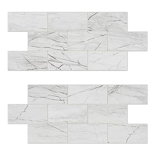 Peel and Stick Backsplash, 20-Sheet Peel and Stick Wall Tiles 13.5" x 5.8" PVC Subway Tile Stick on Backsplash for Kitchen Fireplace (Jazz White Marble) - color: Jazz White Marble