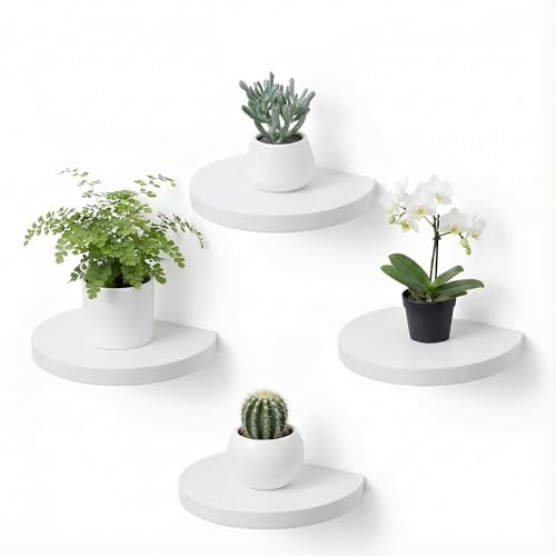 Small Wood Floating Shelves (4-Pack, 6-inch Diameter) - Round Sturdy Invisible Wall Mount Display for Small Plants,Toys,Bathroom,Living Room Storage & Modern Rustic Décor (White) - color: White, size: 6 Inch-4 Pcs