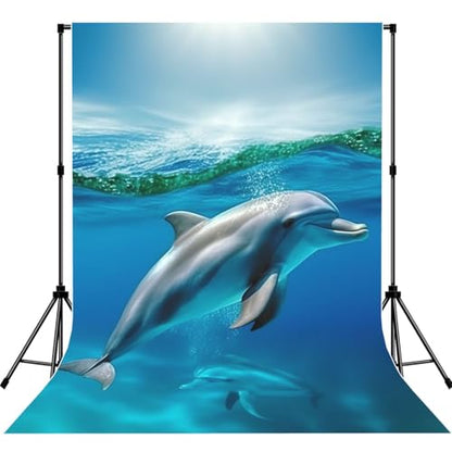Swimming Dolphin in Blue Sea Backdrop Background for Photography 5x7ft Photobooth Professional Photo Backdrop Curtains Video Photography Studio Photo Backgrounds Banner Booth Background Screen Parties - color: Swimming Dolphin In Blue Sea