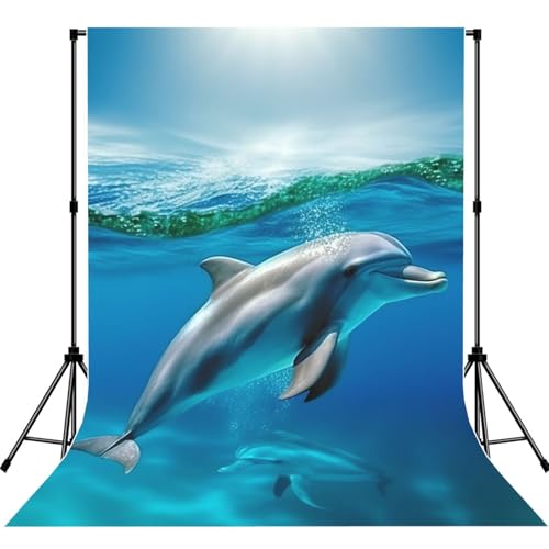 Swimming Dolphin in Blue Sea Backdrop Background for Photography 5x7ft Photobooth Professional Photo Backdrop Curtains Video Photography Studio Photo Backgrounds Banner Booth Background Screen Parties - color: Swimming Dolphin In Blue Sea