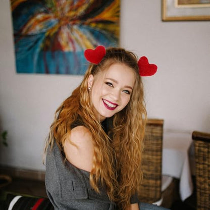 LABRIMP 2pcs Valentine’s Day Heart-shaped Hairband Set, Spring Antenna Headband Props for Women, Red and Magenta Party Headwear Accessories