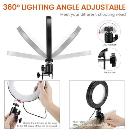 2 in 1 LED 6" Ring Light with Tripod Stand & Clamp for YouTube Video and Makeup, Mini LED Camera Light with Cell Phone Holder Desktop Lamp with 3 Light Modes & 11 Brightness Level - size: 6 inch with Tripod and Clamp