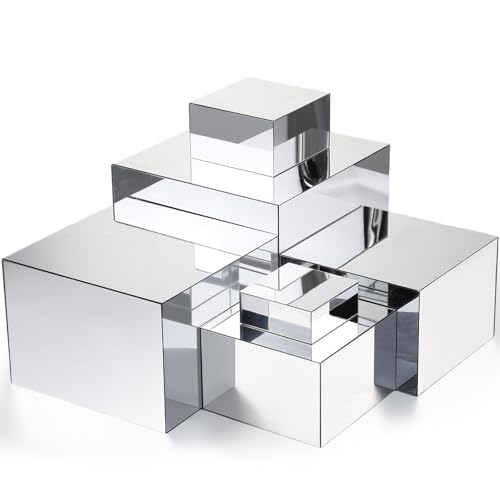 Geelin 6 Pack Acrylic Risers for Display Acrylic Cube Boxes Risers Display Stands with Hollow Bottoms Decorative Stand for Jewelry Candy Table Decor 6 Sizes(Silver,3 to 8 Inch,Square) - color: Silver, size: 3 to 8 Inch