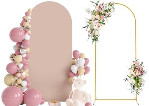 Wokceer 6 FT Wedding Arch Stand and Arch CoverMetal Arch Stand with Arch Stand Cover for Birthday Party Wedding Ceremony Bridal Baby Shower Event Decor, Nude Pink - color: Nude Pink, size: 6x2.6FT