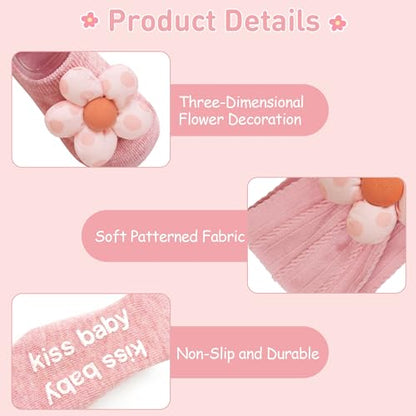 CÉLLOT Baby Girl Headband and Socks, Non-Slip Floral Socks and Soft Floral Nylon Hairbands for Babies Infants and Toddlers（dot） - color: White+Beige+Pink（Socks）