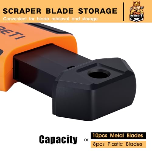 REXBETI Razor Blade Scraper Tool, 1 Pack Razor Scraper with Extra 157Pcs Razor Blades -7Pcs Metal and 150Pcs Plastic Blades, Cleaning Scraper Tool, Cooktop, Paint, Glass Scraper - style: Upgraded 1 Pack