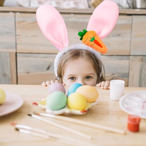 Ecuupas Easter Bunny Headbands,Pink Rabbit Ear Hairbands for Women,Orange Carrot Hair Hoop,Non-Slip Headwear Girl Hair Accessories for Easter,Makeup Cosplay Party