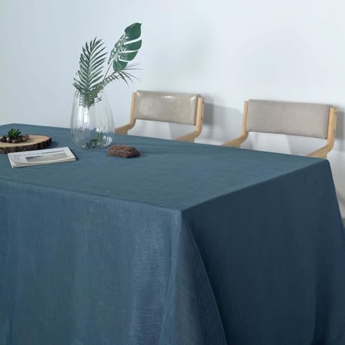 Efavormart 90x132 Blue Premium Faux Linen Rectangular Tablecloth | Wrinkle Free Tablecloth - color: Blue, size: 132" x 90" (Rectangular)