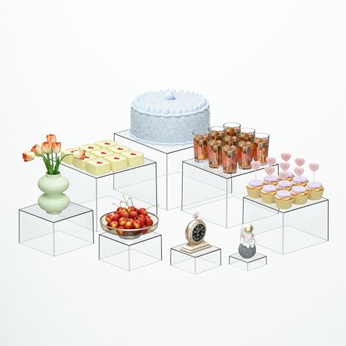 8 Pcs Clear Acrylic Boxes for Display as Buffet Risers and Stands, Food Risers for Party, Table, Stands, including 10", 9", 8", 7", 6", 5", 4", 3" (Large, 8Pcs, Clear) - size: Large, 8Pcs, Clear