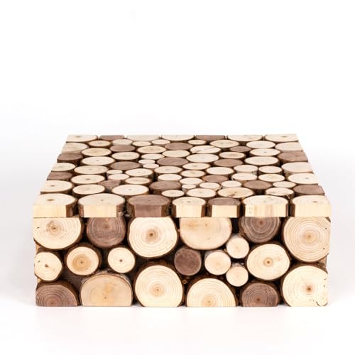 Efavormart 14x14 inch Natural Wooden Slices Square Dessert Stand, Compact Rustic Farmhouse Pedestal Riser with Hollow Bottom for Intimate Celebrations - size: 14"