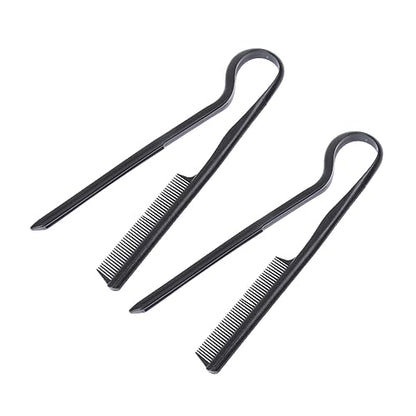 2pcs V-shaped Hair Straightening Comb Professional Black Hairdressing Tools for Touch-up