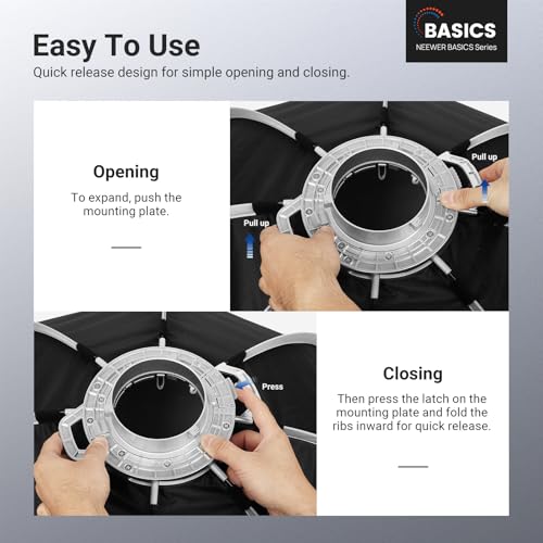 NEEWER BASICS Parabolic Softbox, 47.2" Bowens Mount Soft Box, Light Diffusers/Grid/Bag, Compatible with Aputure 150c Compatible with Godox SL60w NEEWER FS300C FS230C FS150B HB80C CB200C Q6 Q300, NS66P - size: 120cm/47.2"