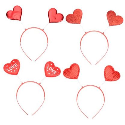 4pcs Valentine Heart Headbands Spring Design Party Hair Accessories for Women and Love Cupid Headwear for Wedding Anniversary Birthday Photo Props