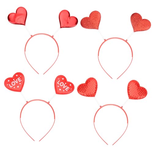 4pcs Valentine Heart Headbands Spring Design Party Hair Accessories for Women and Love Cupid Headwear for Wedding Anniversary Birthday Photo Props