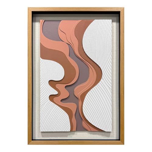 BrightA 5-Layer Wood ReliefWooden Wall Art Fluid Curves in Warm Brown & Ash Grey with Linear Grain Background, Framed in Solid Wood & Tempered Glass for Contemporary Walls 27.5"x39.4" - color: Rice white + earth yellow + dark brown 3 + natural wood ton