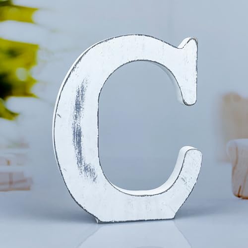 6 Inch Rustic White Wood Letters Unfinished Wood Letters for Wall Decorative White Retro Standing Letters Sign Board Decoration for Craft Home Party Projects (C) - color: C