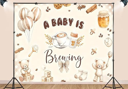 10X5ft Fabric A Baby is Brewing Backdrop Lovely Baking Theme Coffee Baby Shower Bottle and Brunch Tea Photography Background Bean Cup Party Decorations Photo Studio Props - size: 10X5ft
