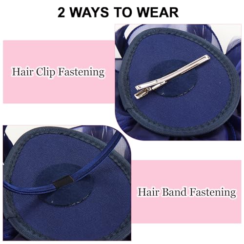 Fascinators Hats with Gloves Set for Women 20s 50s Cocktail Tea Party Wedding Costume Headwear - color: 03-navy