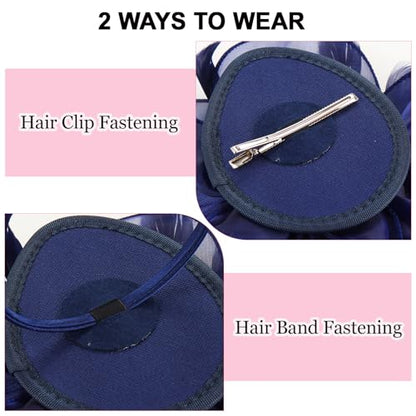 Fascinators Hats with Gloves Set for Women 20s 50s Cocktail Tea Party Wedding Costume Headwear - color: 03-navy