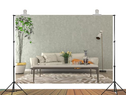 6x4ft Fabric Elegant Living Room Backdrop with Neutral Tones and Greenery Background for Modern Home Decor and Event Party Decorations Photo Studio Props Tapestry - size: 6X4ft