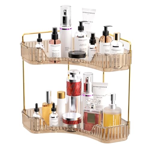 GTI 2 Tier Makeup Organizer, Large Capacity Bathroom Counter Organizer, Perfume Cosmetics Skincare Vanity Organizers, Dresser Countertop Organizer and Storage for Women (Amber) - color: Amber, size: 10" x 10" x 11.7"