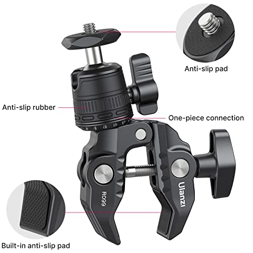 ULANZI R099 Super Clamp Camera Mount with 360° Ballhead for Bike/Bicycle/Motorcycle Handlebar Pole Tripod Tube Crossbar Gimbal Rods Mount for Insta360/GoPro/AKASO/DJI/Phone/DSLR/Light/Monitor - style: R099