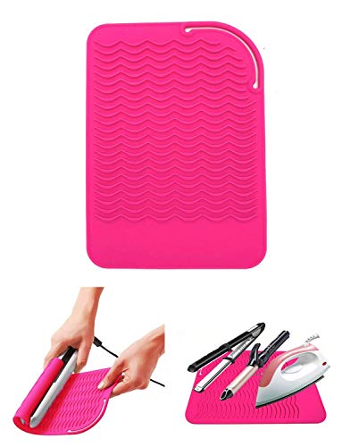 Heat Resistant Glove with Heat Resistant Mat for Curling Iron, Hair Straightener, Flat Irons, Silicone Bump Glove, 9” x 6.5” Food Grade Silicone Mat, Pink - color: Pink G