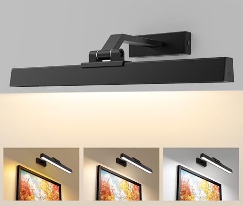 Picture Lights for Wall, Battery Operated Picture Light 16in Gallery Light for Paintings CCT Dimmable Recharging Battery Wall Light with Remote Control for Living Room Gallery Dartboard Art Bathroom - color: Black, size: 1PC16in