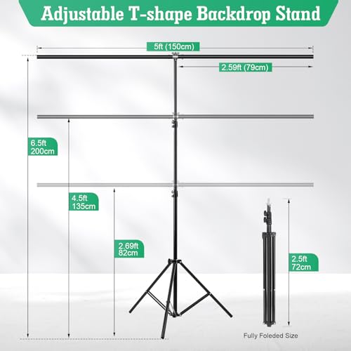 Black White Backdrop Screen with Stand Kit, 5 x 6.5 ft Photo Backdrop Kit, 2-in-1 Revisible Black Backdrop White Screen with T-Shaped Stand and 5 Clamps for Photography Party Decorations - size: Black and White 5 X 6.5 Ft