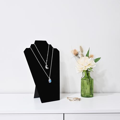 MOOCA 6 Pcs Velvet Covered MDF Wood with Cardboard Easel Multiple Necklace Display, 8 1/2 "W x 3" D x 12 1/2 "H Inches, Black Color - color: Black Velvet