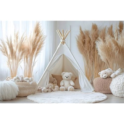 YongFoto Bear Theme Backdrop 8x6ft Tent Blanket Pampas Boho Photography Background Baby Shower Cradle Ceremony Kid Birthday Party Banner Baby Portraits Photoshoot Wallpaper Photo Studio Booth Prop - color: Style 6, size: 8ftx6ft