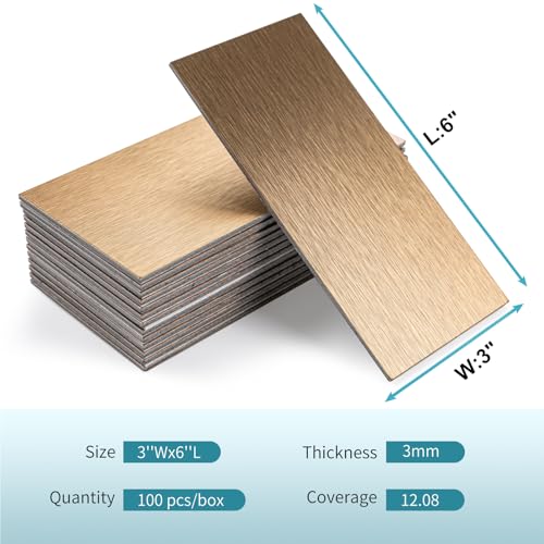 Vamos Tile 100-Piece Peel and Stick Backsplash Seamless Tile,3''x6'' Brushed Rose Gold Metal Subway Tile,Stick on Backsplash for Kitchen/Bathroom/Laundry Room - color: Brushed Rose Gold