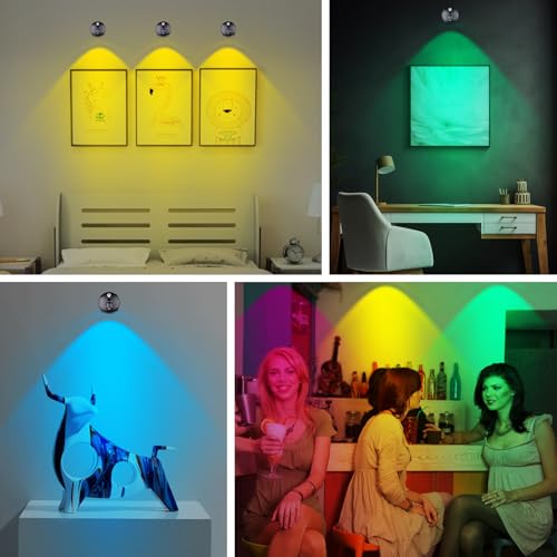 LEASTYLE Wireless Spotlight Indoor,Battery Operated Grow Light for Plants with Remote, LED Cordless Dimmable Picture Lights for Wall Paintings Artwork Display(2 Pack)
