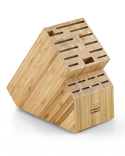 Cooks Standard Bamboo Knife Storage Block without Knives, 20 Slot Universal Knife Holder Countertop Butcher Block Knife Stand for Easy Kitchen Storage - color: Bamboo, size: 20 Slot