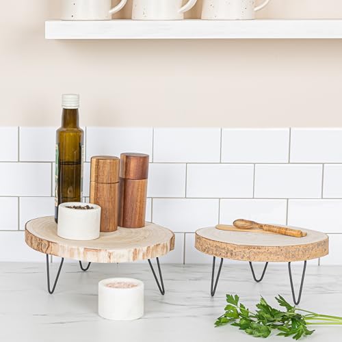 Creative Co-Op Large Paulownia Wood Pedestal with Metal Legs - color: Raw Finish, size: 11"