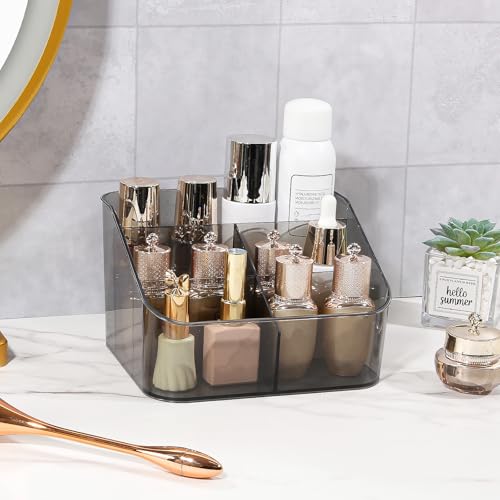 DASITON 5 Slots Makeup Brush Holder, Acrylic Make Up Brush Holder Organizer for Vanity, Bathroom Countertop, Small Makeup Organizer Brush Cup Cosmetic Brushes Storage, Pen Holder for Desk (Grey L) - color: Grey, size: L