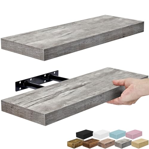 Sorbus Floating Shelves for Wall – 16 Inch Floating Shelf for Kitchen, Bedroom, Living Room, Bathroom, Home & Wall Decor - Mounted Bathroom Shelves with Invisible Brackets (Grey, 2 Pack) - color: Grey, size: 2 Pack