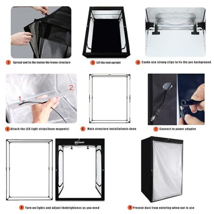 Photo LED Large Light Box Photography Konseen Professional 47"x20"x55" Continuous Lighting Flashery Video Studio Dimmable Cube Shooting Tents Softbox with 3 Colors PVC Backdrops and Carrying Bag - size: 47x20x55inch