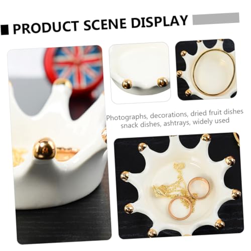 SUPVOX Crown Ceramic Jewelry Tray Decorative Earring Ring Dish Photo Prop Organizer for Vanity Table Key Storage