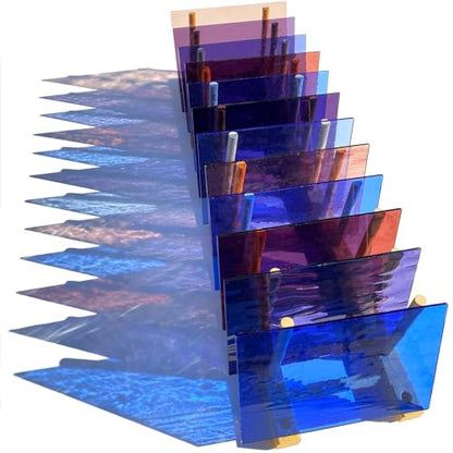 12 Sheets Transparent Stained Glass Sheet for Cathedral Art, 6 x 4 inch Glass Mosaic Tiles for Projects(Blue + Purple Mixed) - color: purple+blue
