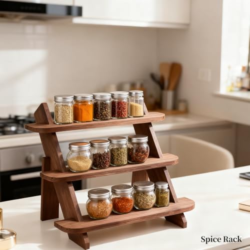 Wooden Display Stand, Tiered Cupcake Stand, 3 Tier Display Stand Riser, Rustic Risers Dessert Table Display Shelf Spice Rack Organizer Holder, Cologne Stand Perfume Organizer Stand - color: Walnut-3Tier