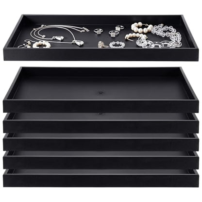 LemonRoad 6 Pack Plastic Jewelry Tray Stackable Black Jewelry Display Drawer Inserts Organizer for Ring Necklace Earring Bracelets Showcase Display for Women Her