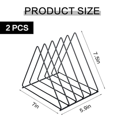 2 Pcs Triangle File Holder,5 Slot Metal Vinyl Record Stand Holder Black Magazine Newspaper Holder Photography Props for Office Hom