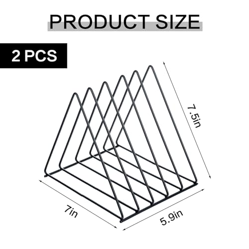 2 Pcs Triangle File Holder,5 Slot Metal Vinyl Record Stand Holder Black Magazine Newspaper Holder Photography Props for Office Hom