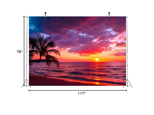 BELECO 10x6.5ft Fabric Sunset Beach Backdrop Tropical Seaside Coconut Palm Trees Background Backdrop Summer Beach Sunset Hawaii Luau Party Decorations Birthday Photoshoot Studio Photo Props - size: 10x6.5FT