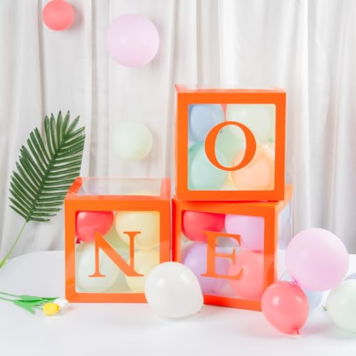 Orange One Boxes for 1st Birthday, One Balloon Box With 20 Balloons, Baby Girl 1 Year Old Gifts, 1st Birthday Party Decorations Boy, Anniversary Photoshoot Props Backdrop. (Orange) - color: Orange