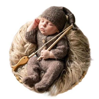 Newborn Photography Prop Baby Boys Girls Photoshoot Outfits Newborn Photo Knitted Romper Sleepy Hat Picture Outfit - color: Brown