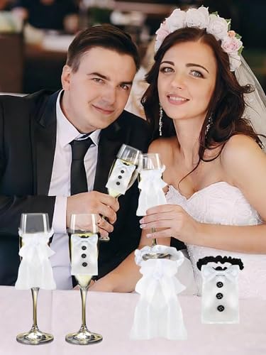 2 white bride and groom wedding-style wine glass sleeves, banquet party gift packaging, atmosphere creation supplies, photo props