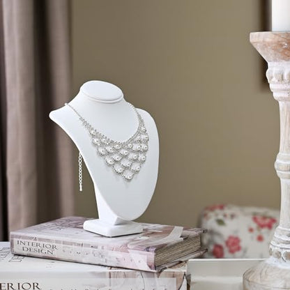 MOOCA 2 Pcs Small Necklace Chain Jewelry Bust Display Holder Stand, Necklaces Display Mannequin, Jewelry Bust Stand 7 1/4 in H, White Leatherette - color: 1) White Faux Leather, 2 pieces